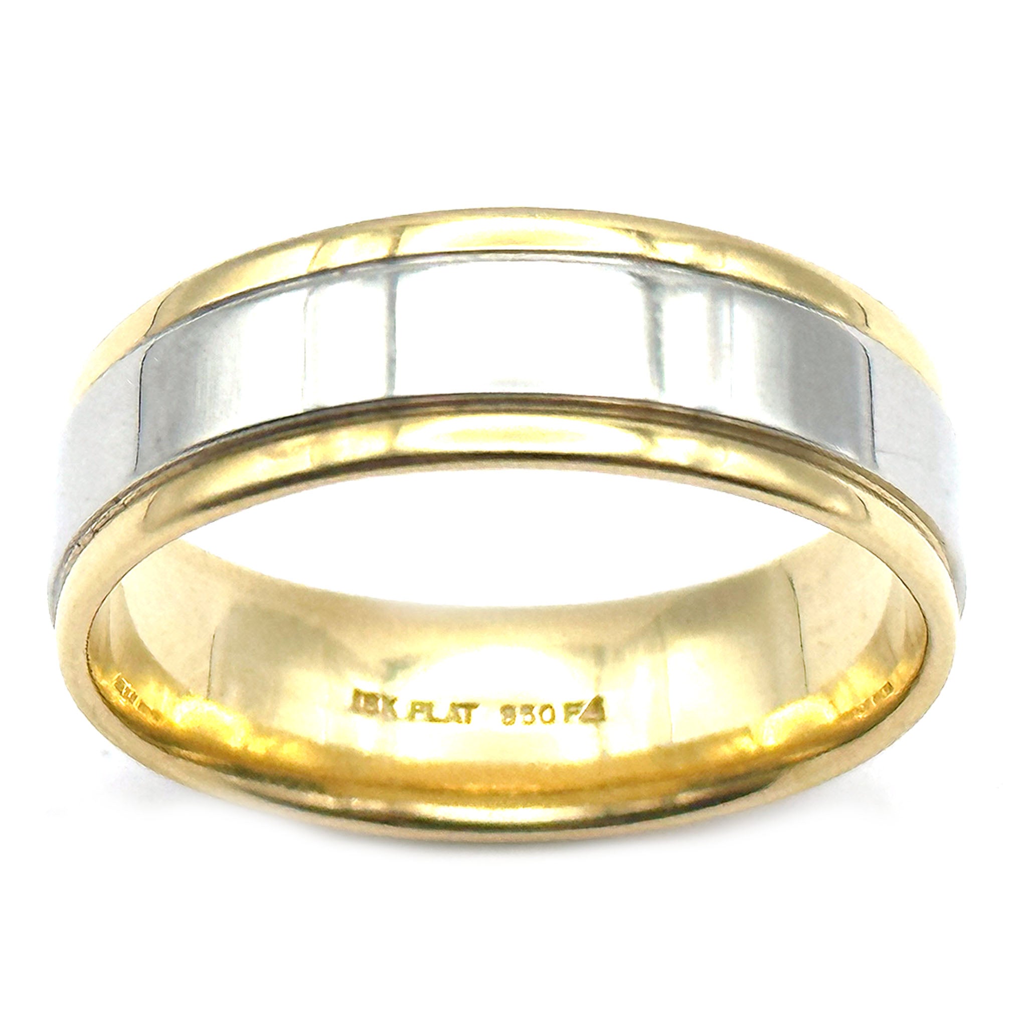 $3990 18Kt Yellow Gold and Platinum 7mm Men's Wedding Band Ring Size 13.5
