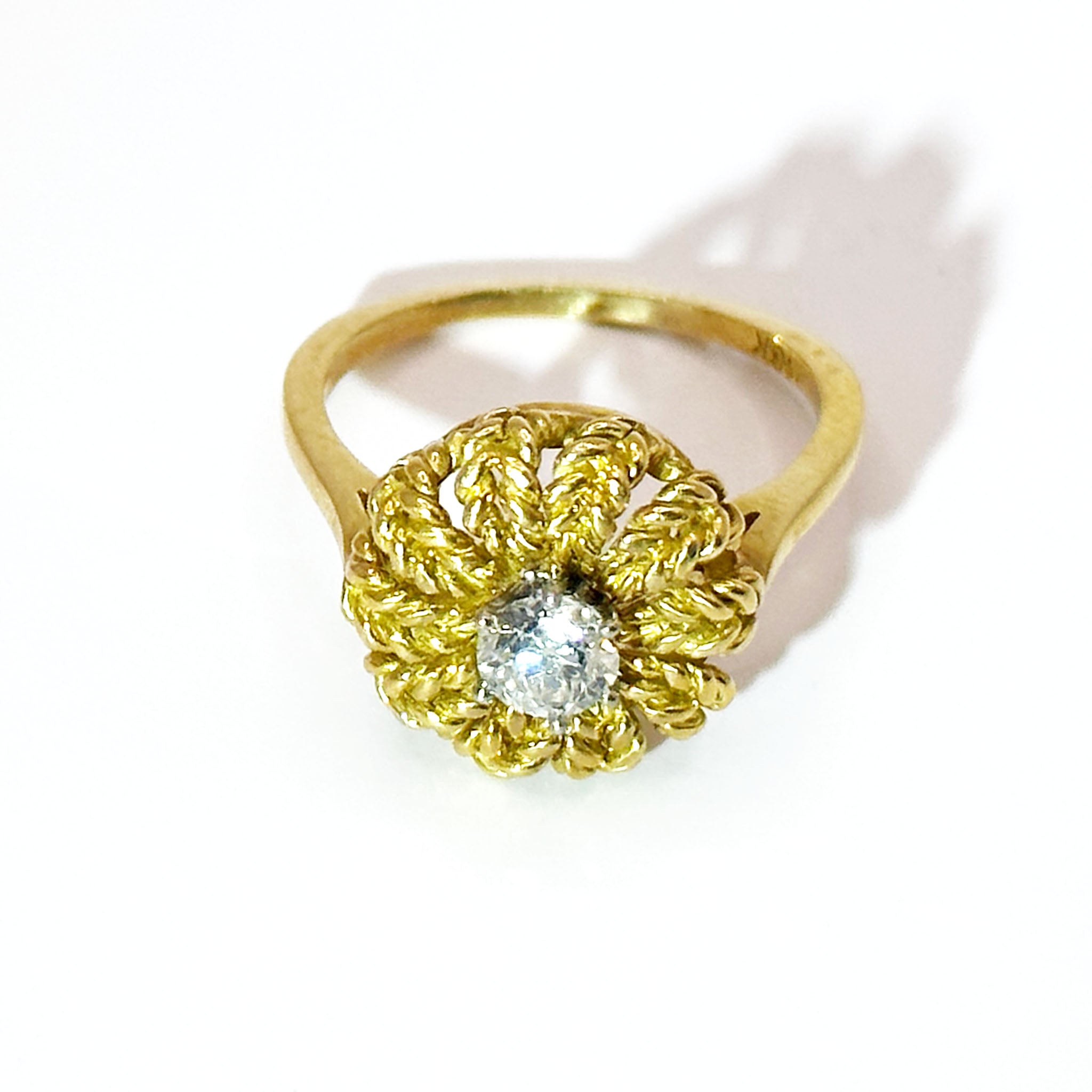 $2800 0.41 Ct Yellow Gold Antique Diamond Solitaire Ring 18Kt - Esmeralda Jewels 