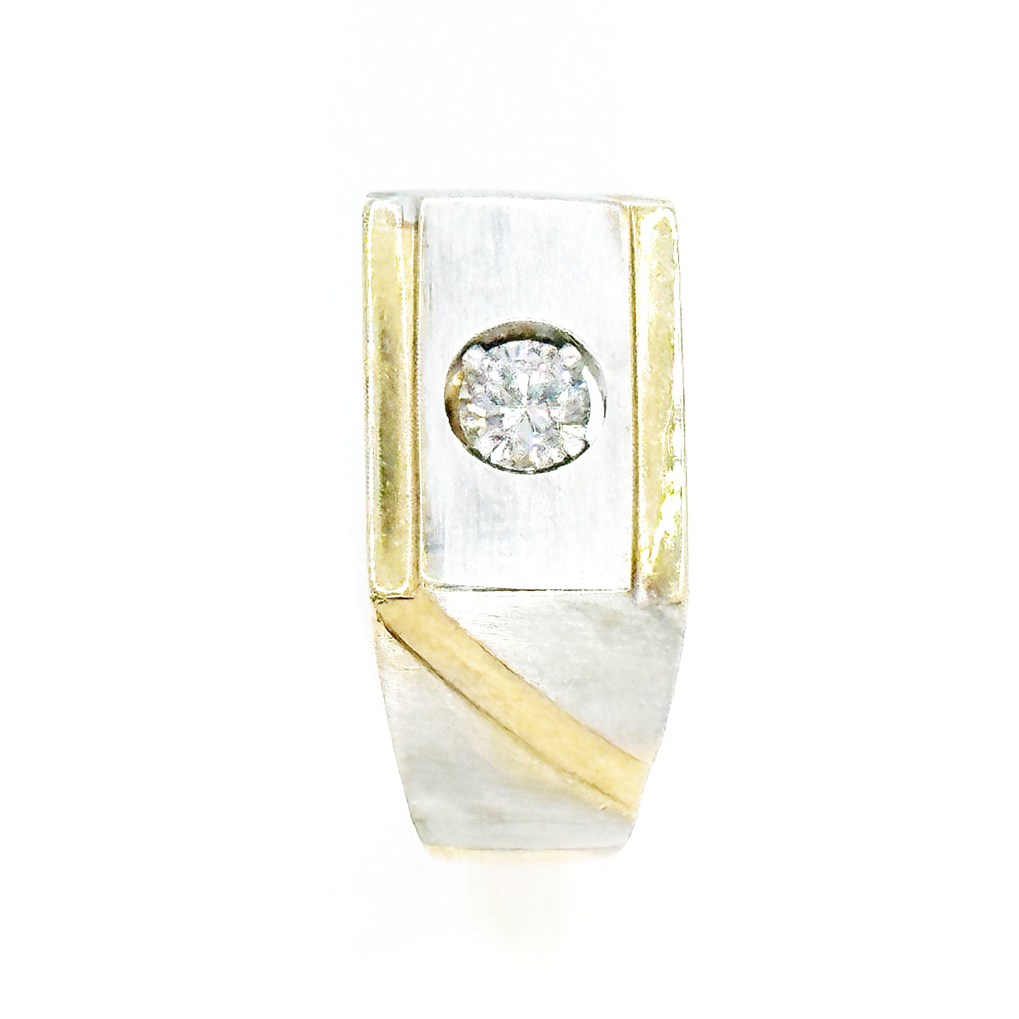 $4200 0.35Ct Two Tone Solitaire Men's Diamond Ring 14Kt - Esmeralda Jewels 