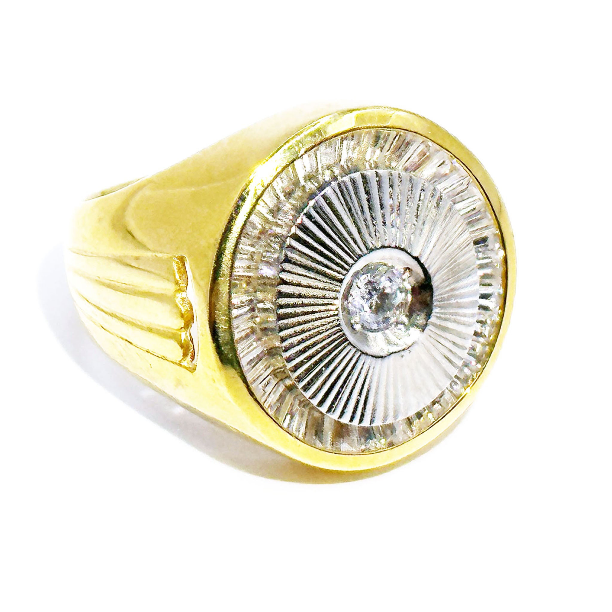$5900 0.2 Ct Two Tone Men's Single Solitaire and Baguette Diamond Ring - Esmeralda Jewels 