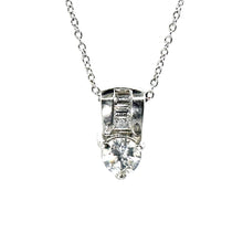 $6900 0.60Ct .950 Platinum Baguette and Round Diamond Solitaire Necklace Pendant - Esmeralda Jewels 