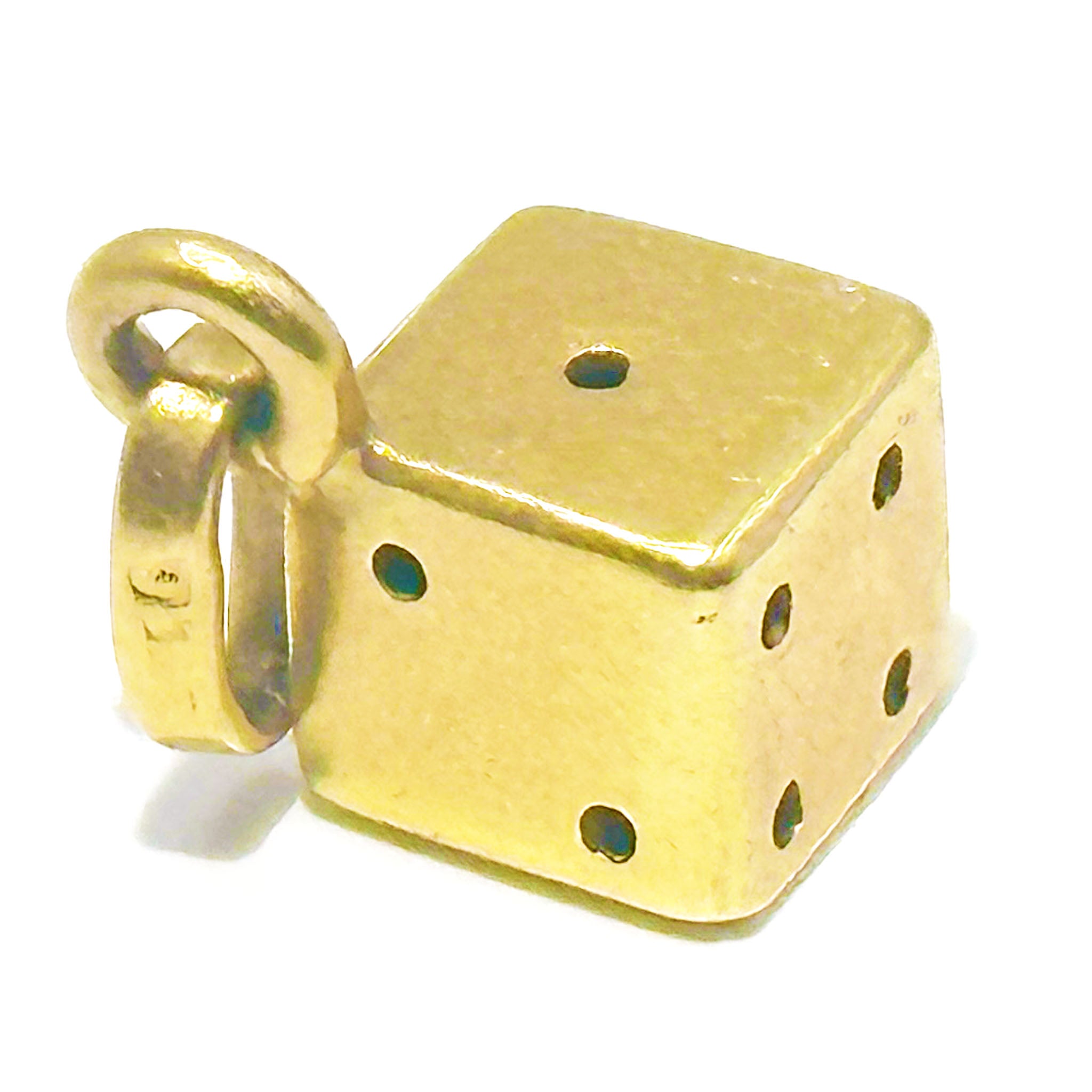 $550 14kt Yellow Gold Three Dimensional Dice Charm