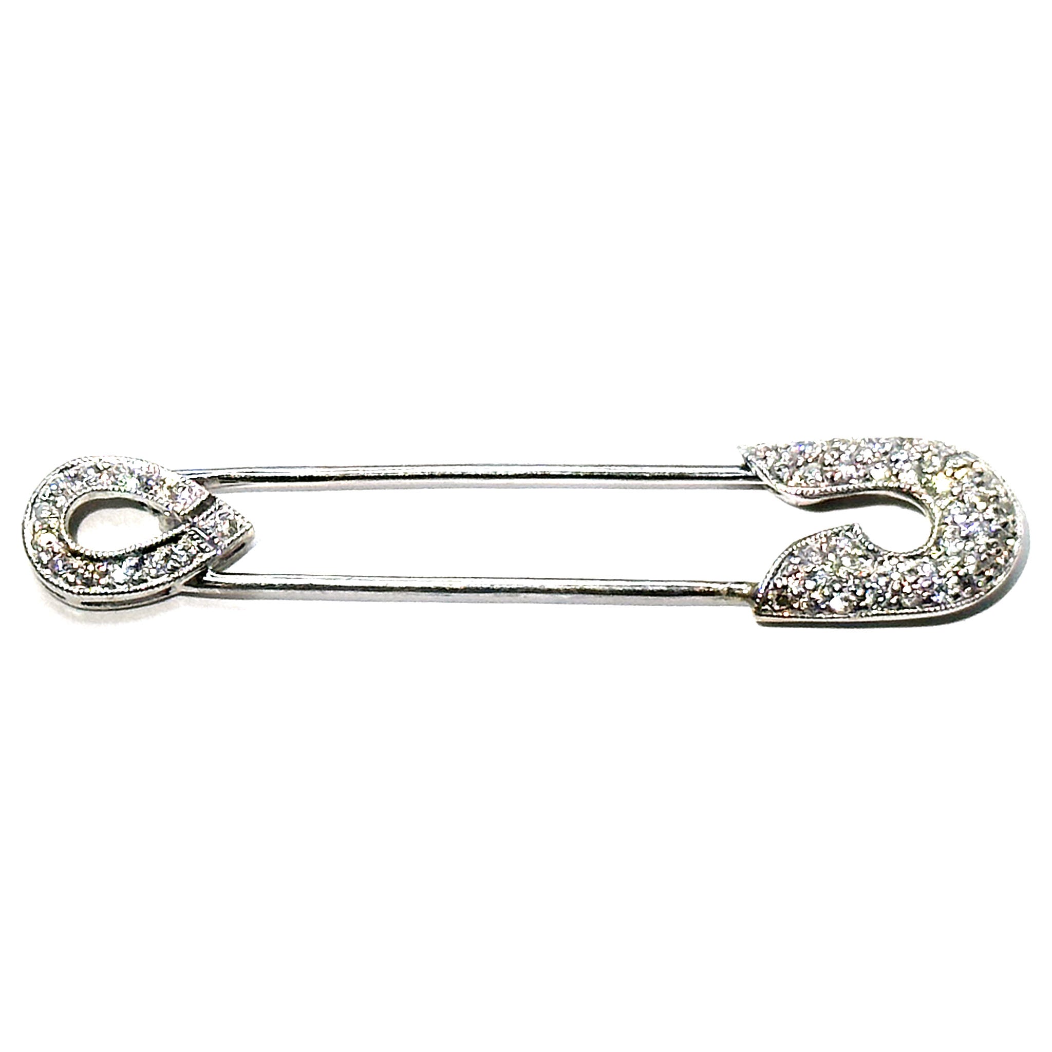 $4900 18Kt White Gold Diamond Safety Pin Brooch 0.75Ct