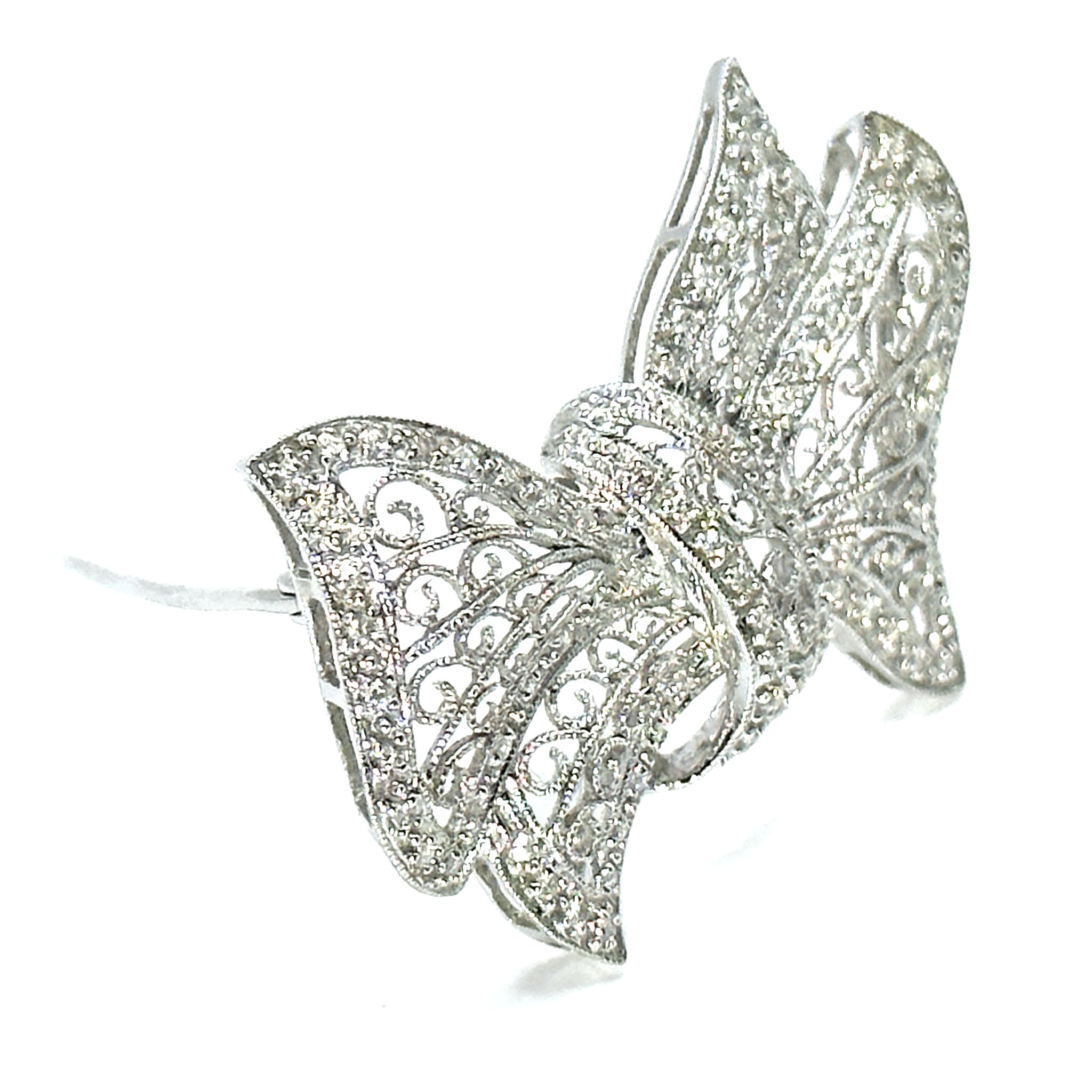 $3500 0.60Ct White Gold Diamond Butterfly Brooch Pin 14Kt