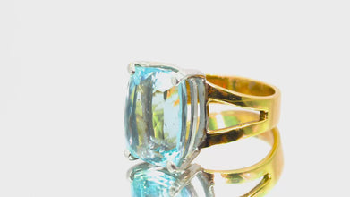 12.50 Ct Yellow Gold Women's Solitaire Cushion Aquamarine Ring 18 Kt