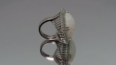 18.77Ct Natural White Opal Diamond Double Halo Cocktail Ring 14K White Gold