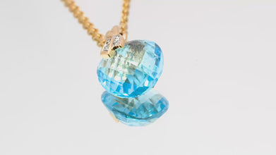 9.53ct Heart Shape Blue Topaz and Diamond 14kt Yellow Gold Necklace