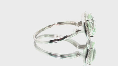 3.50 Ct White Gold Cushion Cut Green Amethyst and Natural Diamond Ring 14K