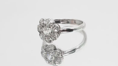 1.28 Ct White Gold Antique 1950's Diamond Flower Ring 14kt