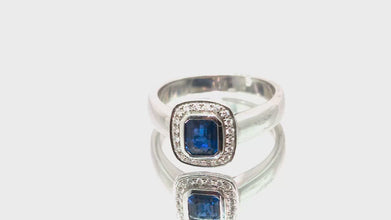 0.62Ct White Gold Natural Sapphire Bezel Set and Diamond Ring 18Kt