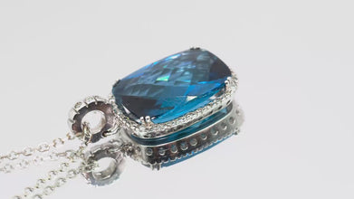 10.80 Ct White Gold Cushion Shape Blue Topaz Diamond Necklace 14 Kt