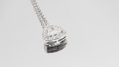 1.11 Ct White Gold Trillion Cut Diamond Triangle Halo Necklace Pendant 14 Kt