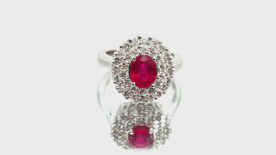 2.67Ct White Gold and Natural Ruby Two Row Diamond Ring 14Kt White Gold