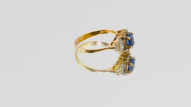 0.85Ct Yellow Gold Natural Sapphire and Diamond Baguette Fashion Ring 18Kt