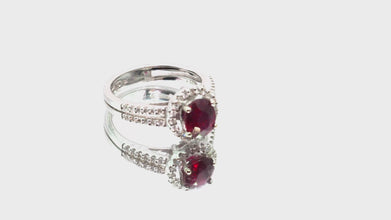 2.59Ct Natural Ruby and Diamond Halo Ring 14 Kt White Gold