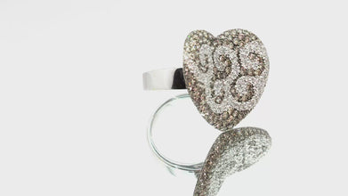 3.25 Ct White Gold Champagne & White Diamonds Heart Ring 18kt