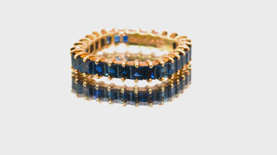 2.80 Ct Yellow Gold Square Natural Sapphire Eternity Wedding Band Ring 18KT