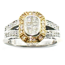 $3900 0.75Ct Yellow and White Gold Princess Cut Diamond Ring 14Kt