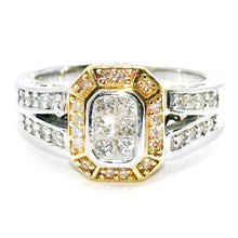 $3900 0.75Ct Yellow and White Gold Princess Cut Diamond Ring 14Kt