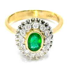 $2900 0.85Ct Russian Style Emerald and Diamond Ring Two Tone 14Kt