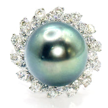 $7900 1.75Ct White Gold Black Pearl and Diamond Ring 18Kt