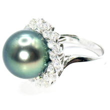 $7900 1.75Ct White Gold Black Pearl and Diamond Ring 18Kt