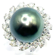 $7900 1.75Ct White Gold Black Pearl and Diamond Ring 18Kt