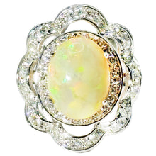 $8600 5.05Ct White Gold Antique Design Opal and Diamond Cocktail Ring 14Kt