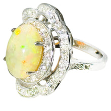 $8600 5.05Ct White Gold Antique Design Opal and Diamond Cocktail Ring 14Kt