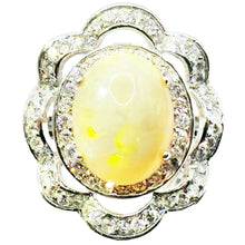 $8600 5.05Ct White Gold Antique Design Opal and Diamond Cocktail Ring 14Kt