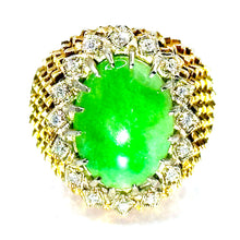 $7500 Antique 3.50Ct Gold Women's Jade and Diamonds Cocktail 1950's Ring 18Kt