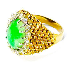 $7500 Antique 3.50Ct Gold Women's Jade and Diamonds Cocktail 1950's Ring 18Kt