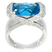 $4500 10.25Ct White Gold Blue Topaz and Diamond Cocktail Ring 14Kt