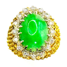 $7500 Antique 3.50Ct Gold Women's Jade and Diamonds Cocktail 1950's Ring 18Kt