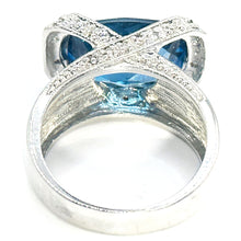 $4500 10.25Ct White Gold Blue Topaz and Diamond Cocktail Ring 14Kt