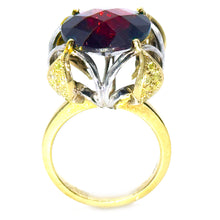 $4800 9.50Ct Two Tone Gold Antique Style Garnet and Yellow Diamond Ring 18Kt