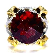 $4800 9.50Ct Two Tone Gold Antique Style Garnet and Yellow Diamond Ring 18Kt