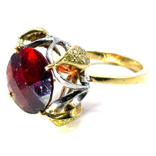 $4800 9.50Ct Two Tone Gold Antique Style Garnet and Yellow Diamond Ring 18Kt