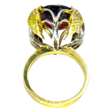 $4800 9.50Ct Two Tone Gold Antique Style Garnet and Yellow Diamond Ring 18Kt