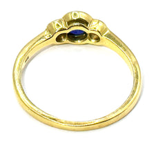 $2700 0.95Ct Yellow Gold Three Stone Bezel Sapphire and Diamond Ring 18Kt