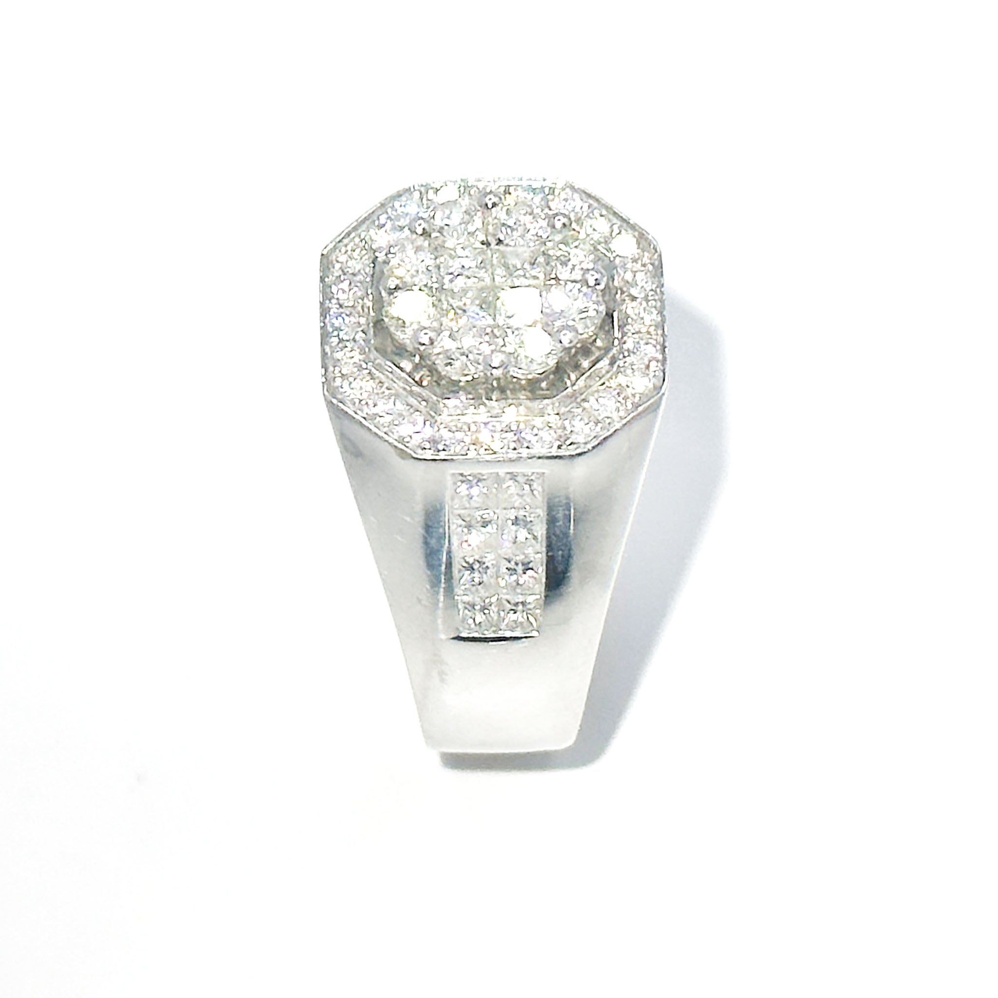$9800 2.00Ct Men's Diamond Round and Princess Cut Ring 18Kt White Gold - Esmeralda Jewels 