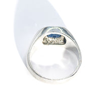 $4800 1.30Ct White Gold Bezel Sapphire and Diamonds Men's Ring 14Kt - Esmeralda Jewels 