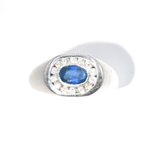 $4800 1.30Ct White Gold Bezel Sapphire and Diamonds Men's Ring 14Kt - Esmeralda Jewels 