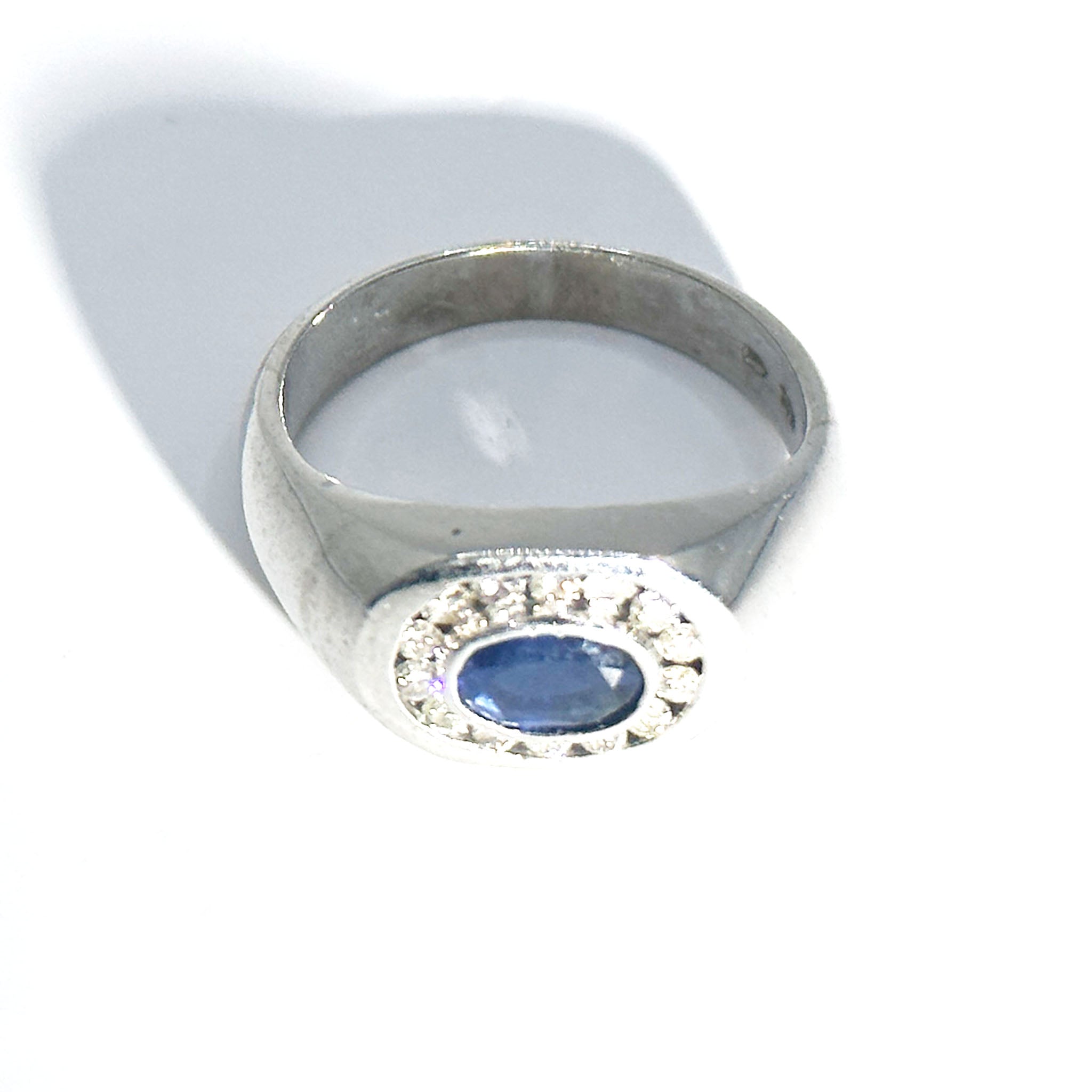 $4800 1.30Ct White Gold Bezel Sapphire and Diamonds Men's Ring 14Kt - Esmeralda Jewels 