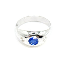 $7500 1.51Ct White Gold Antique Style Bezel Men's Sapphire and Diamond Ring 14Kt - Esmeralda Jewels 