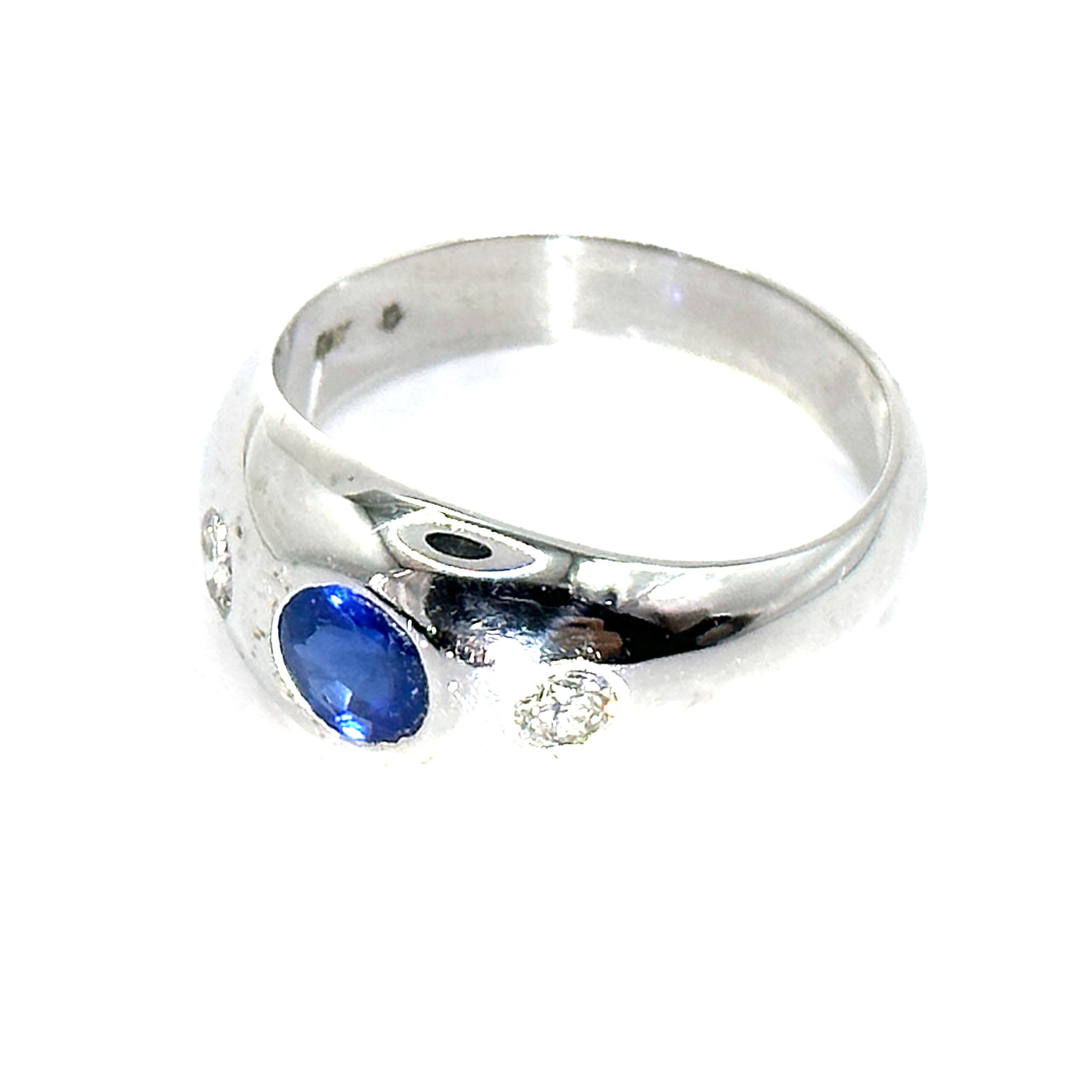 $7500 1.51Ct White Gold Antique Style Bezel Men's Sapphire and Diamond Ring 14Kt - Esmeralda Jewels 