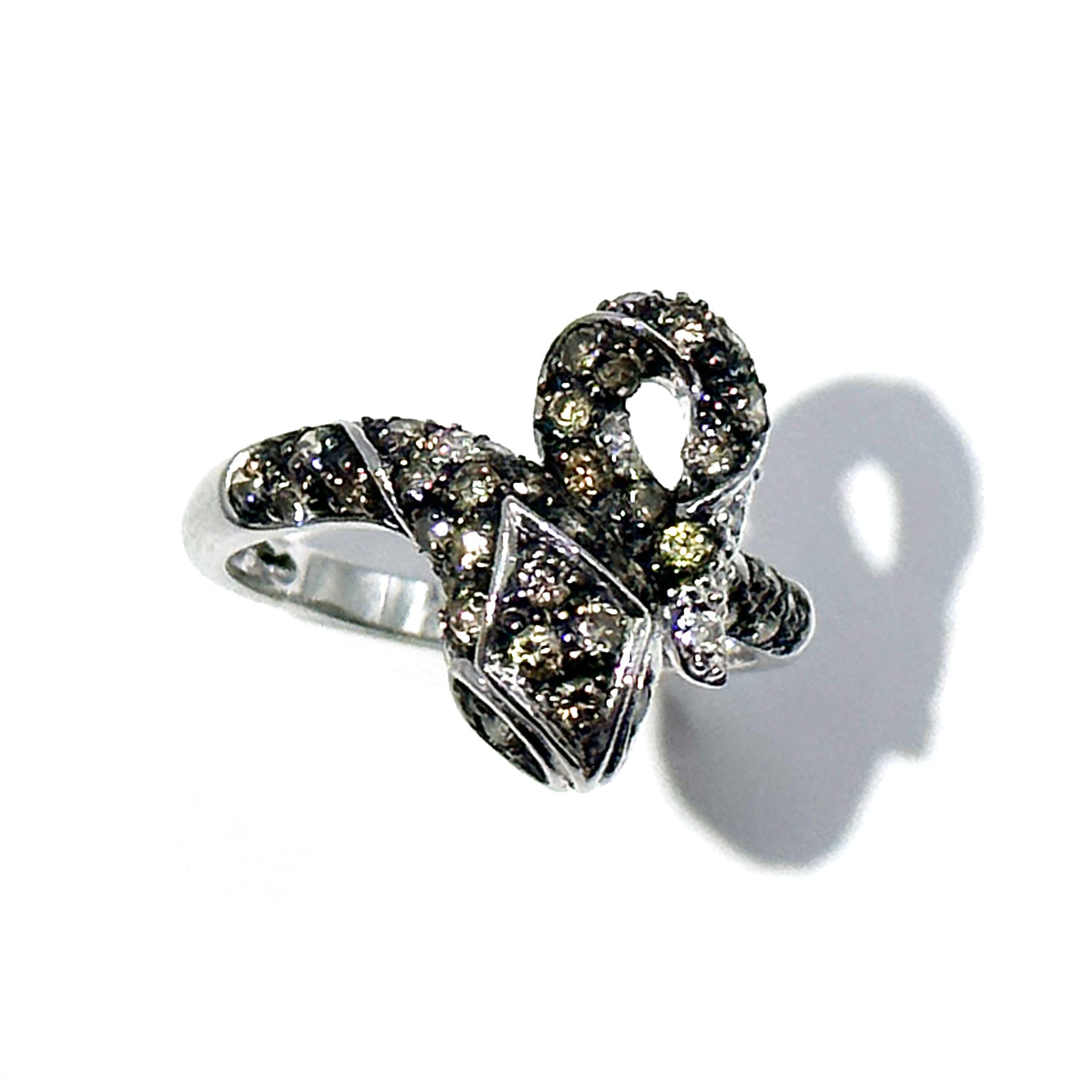 $3900 0.75 Ct White Gold Champagne Diamond Fashion Snake Ring 14 kt - Esmeralda Jewels 